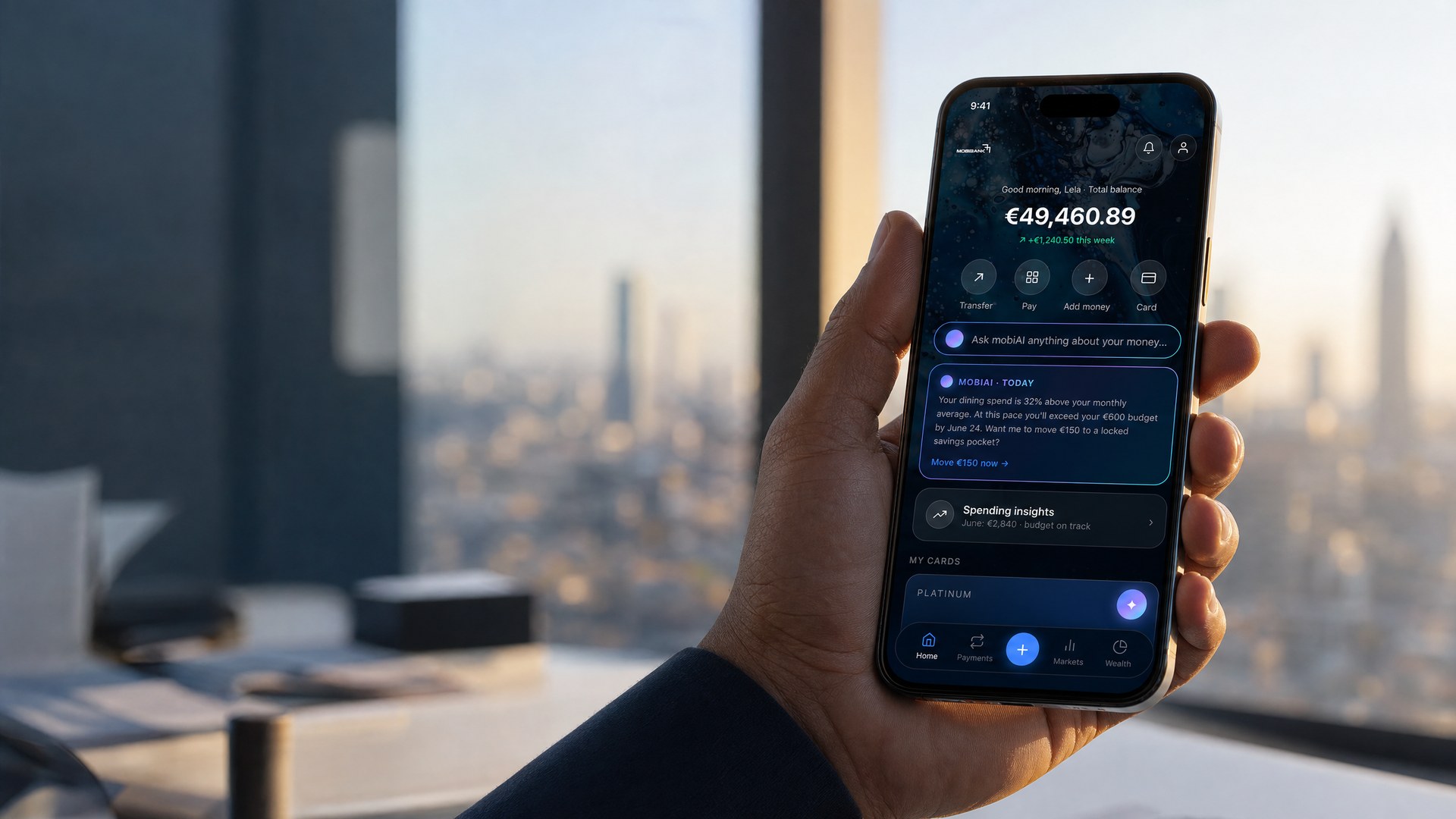 The MobiBank app running on a phone
