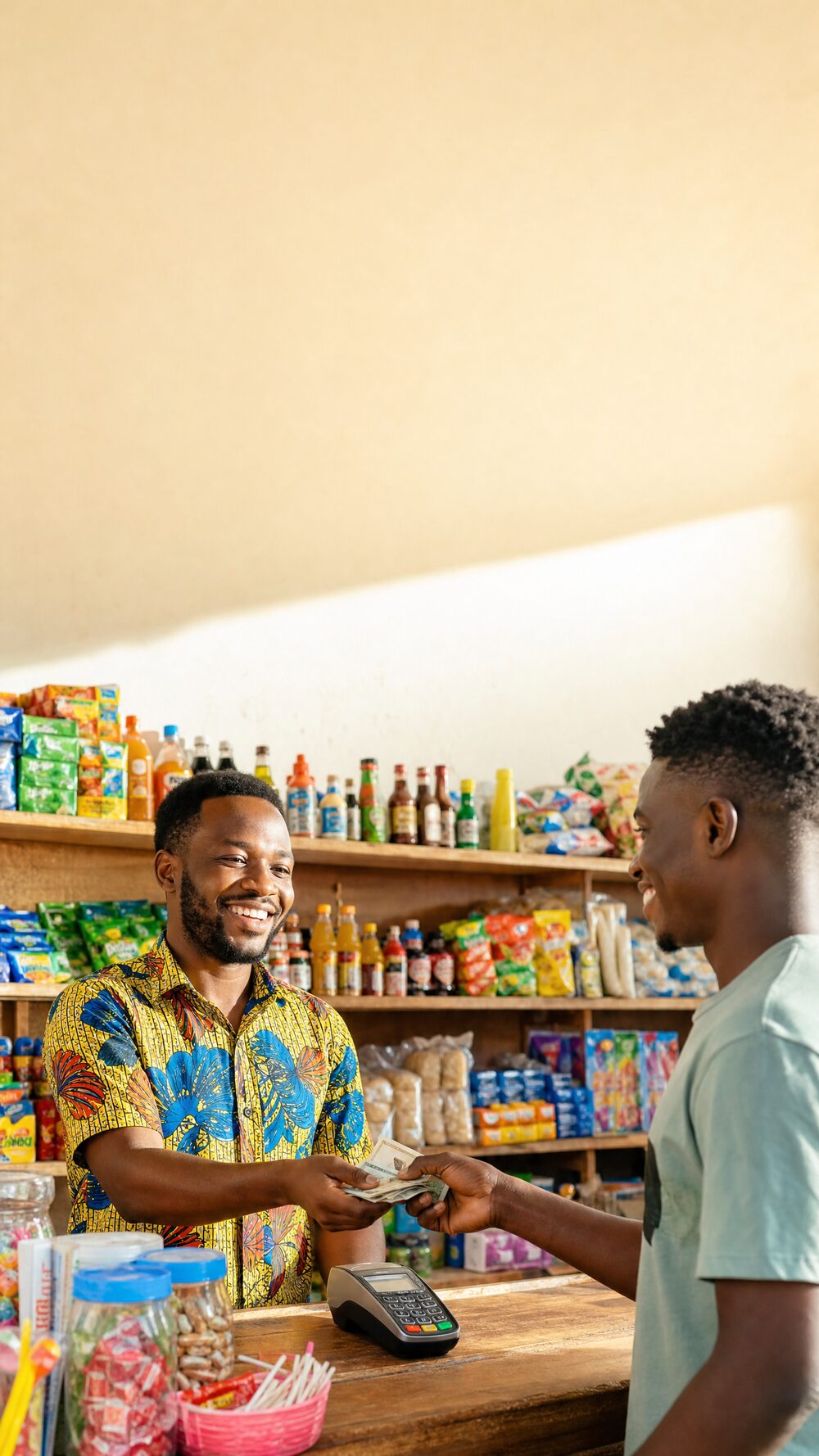 A neighbourhood shop counter, the kind of local distribution a MobiBank partner brings