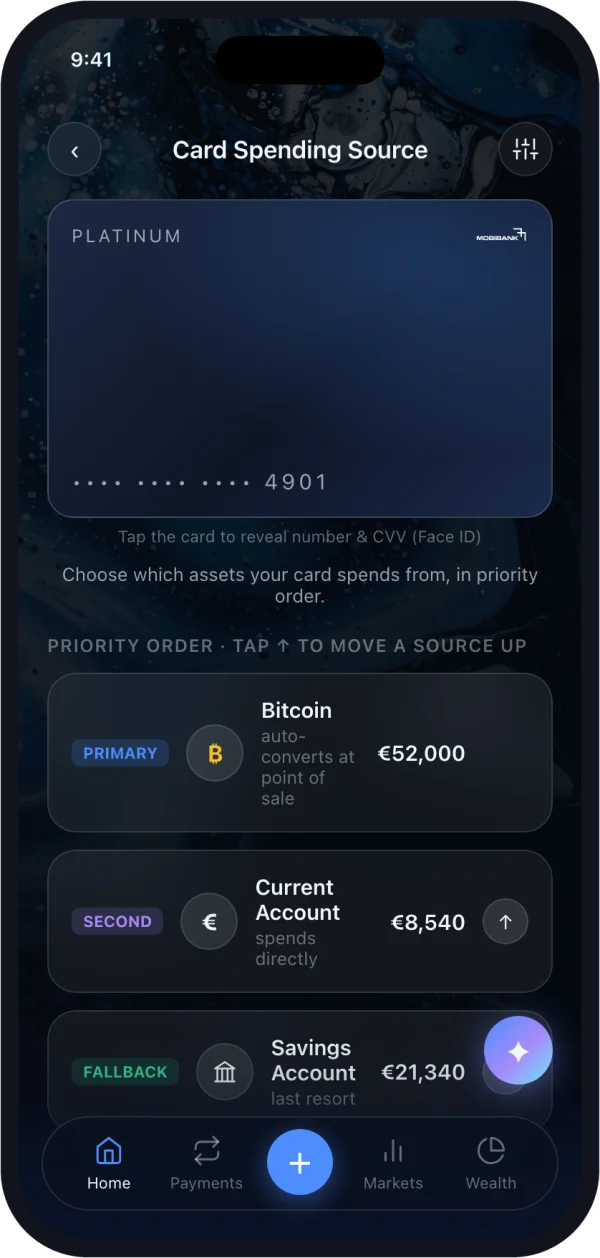 MobiBank card spending source screen