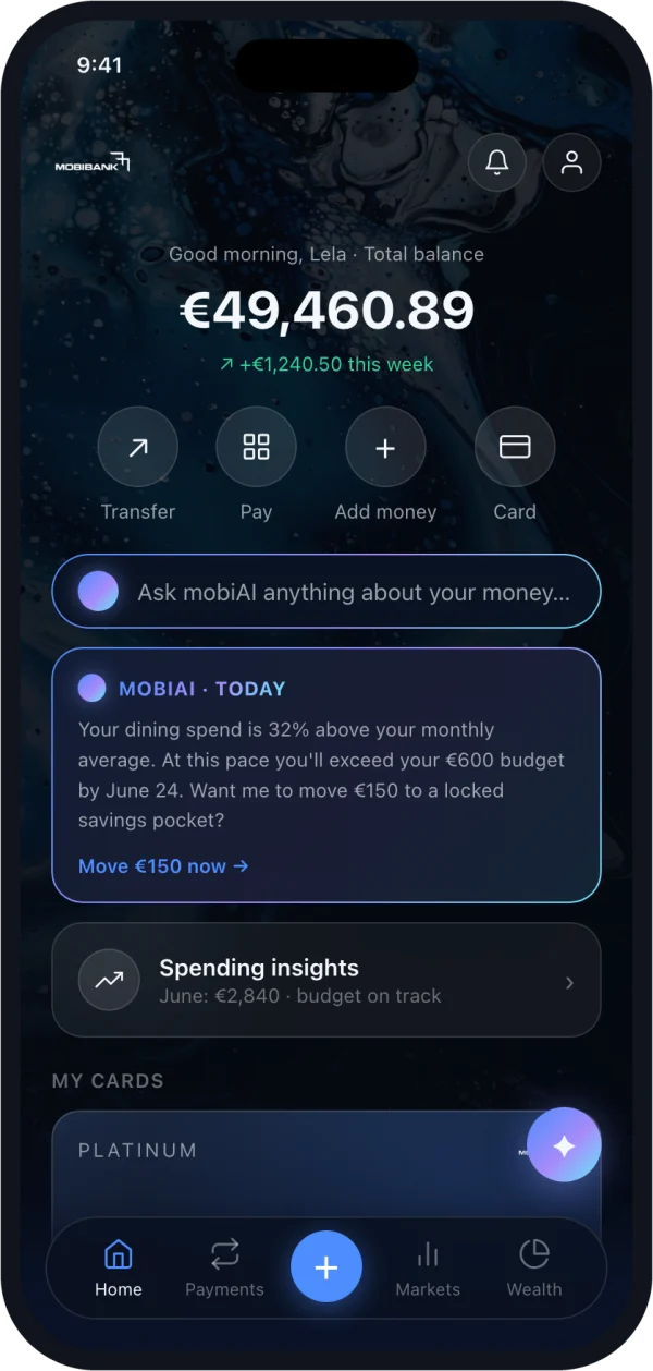 MobiBank app home screen