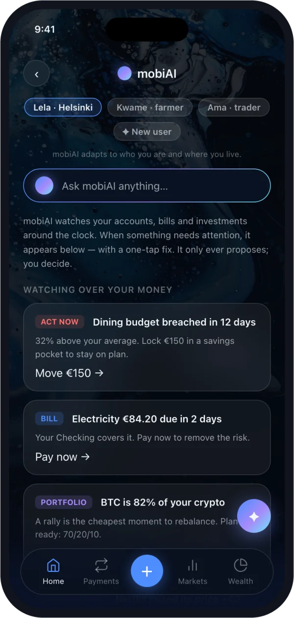mobiAI personalised guidance in the MobiBank app